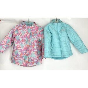 Eddie Bauer Jacket Coat Girls Size XS 5/6 Geometric 3 In 1 Purple Pink Hooded
